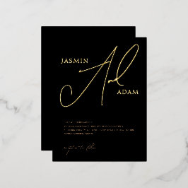 Einfache Black Gold Script-Hochzeit Folie Einladungspostkarte