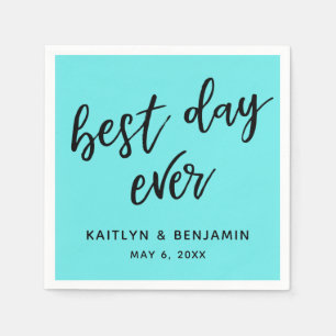 Einfache Black Handwriting Best Day Ever Aqua Serviette