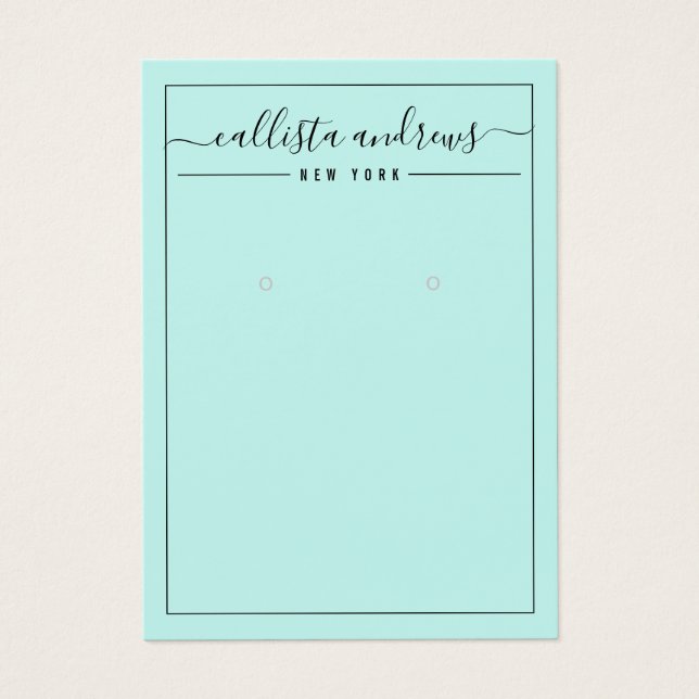 Einfache Black Minze Cursive Earring Display Card (Vorderseite)