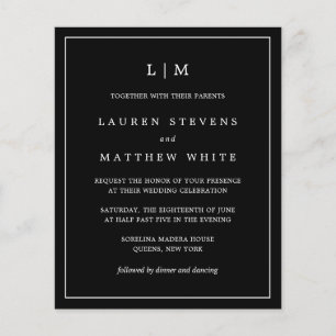 Einfache Black Monogram Budget Hochzeit Einladung