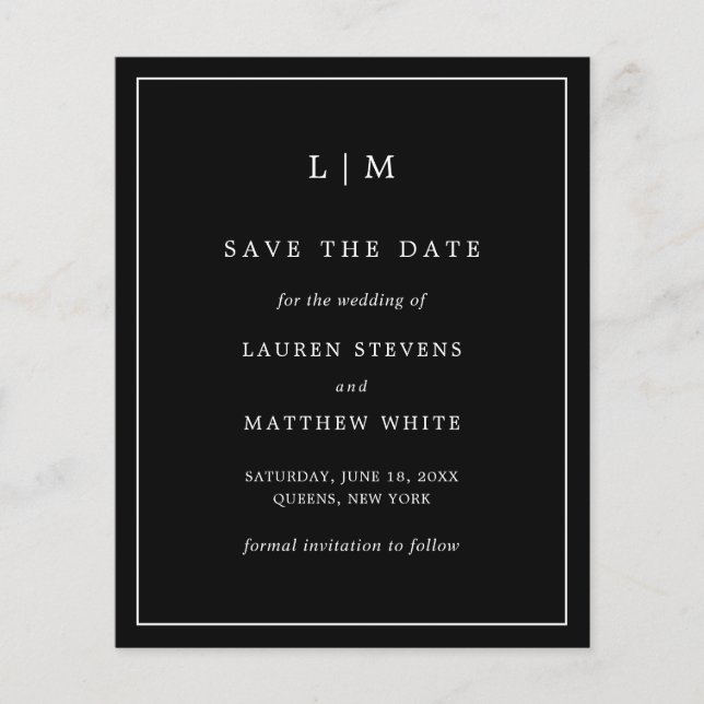 Einfache Black Monogram Budget Hochzeit Sichern Si (Vorderseite)