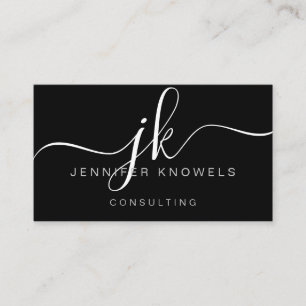 Einfache Black Monogram Script Consultant Open Cov Visitenkarte