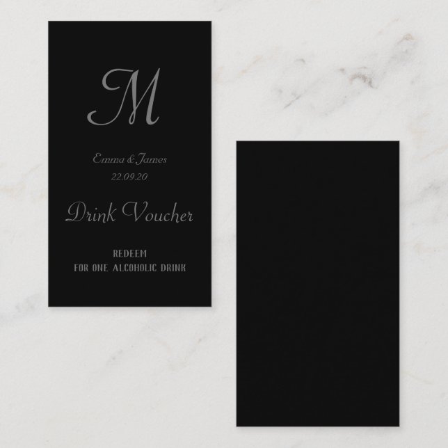 Einfache Black Wedding Drink Ticket Cards (Vorne/Hinten)