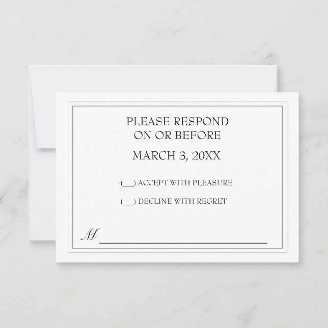 Einfache Black Wedding RSVP Karte (Vorderseite)
