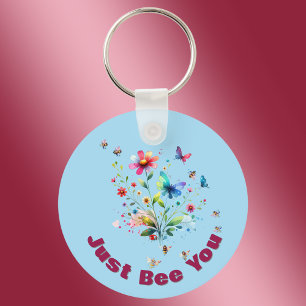 Einfache Bläserfarben-Monogramm-Biene auf blau Schlüsselanhänger