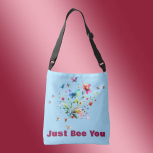 Einfache Bläserfarben-Monogramm-Biene auf blau Tragetaschen Mit Langen Trägern