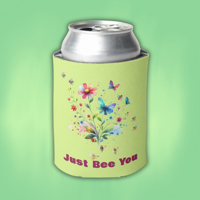 Einfache Bläserfarben-Monogramm-Biene auf grün Dosenkühler (Von Creator hochgeladen)