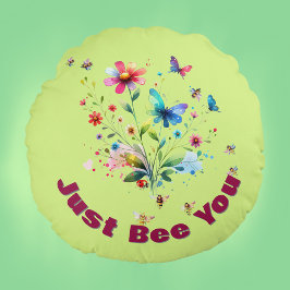 Einfache Bläserfarben-Monogramm-Biene auf grün Rundes Kissen