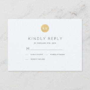 Einfache Blass Gold Monogram Wedding RSVP Card Karte