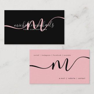  Einfache, blassrosa Minimal-Monogramm-Script schw Visitenkarte
