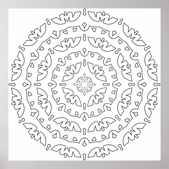 Einfache Blatt-Mandala-Malvorlage Naturmuster Poster (Vorne)