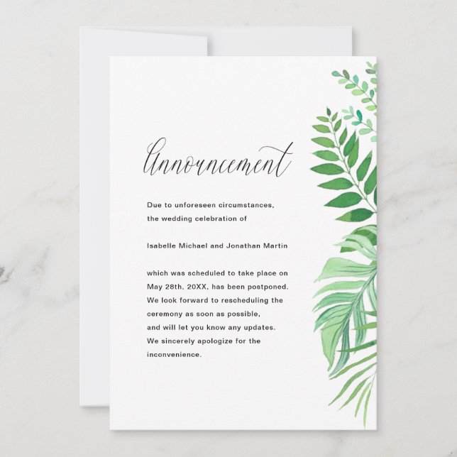 Einfache Blätter Ankündigung zur Hochzeitsfeier (Vorderseite)