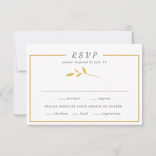 Einfache Blätter aus Gold Trendy Stilrahmen Hochze RSVP Karte (Vorderseite)
