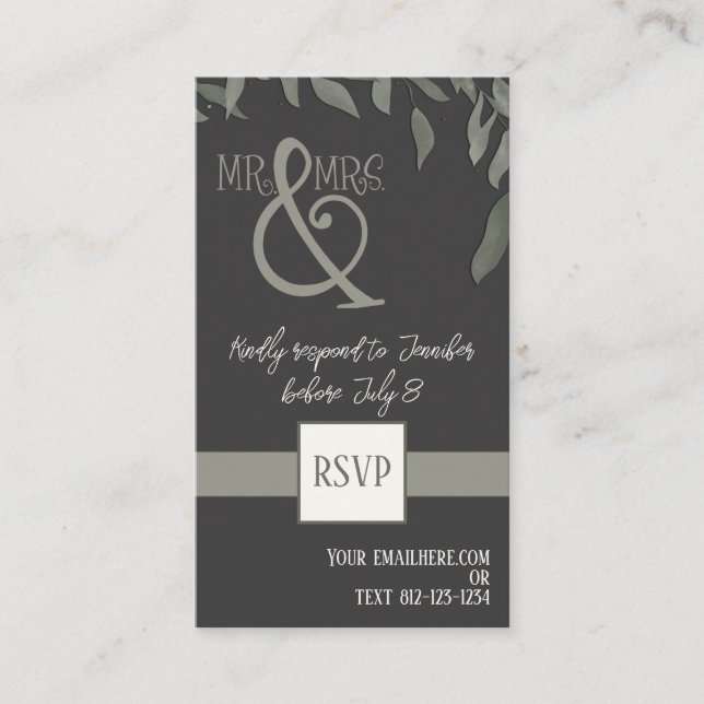 Einfache Blätter Elegante Inspirivity Wedding rsvp Begleitkarte (Vorderseite)