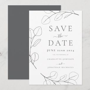 Einfache Blätter Elegantes Graues Hochzeitkleid Save The Date