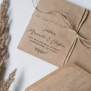 Einfache Blätter Moderne Script Wedding Couple Add Gummistempel