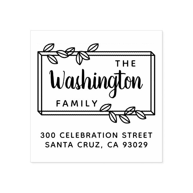 Einfache Blätter Nachname Skript und Rücksendeadre Gummistempel (Prägung)