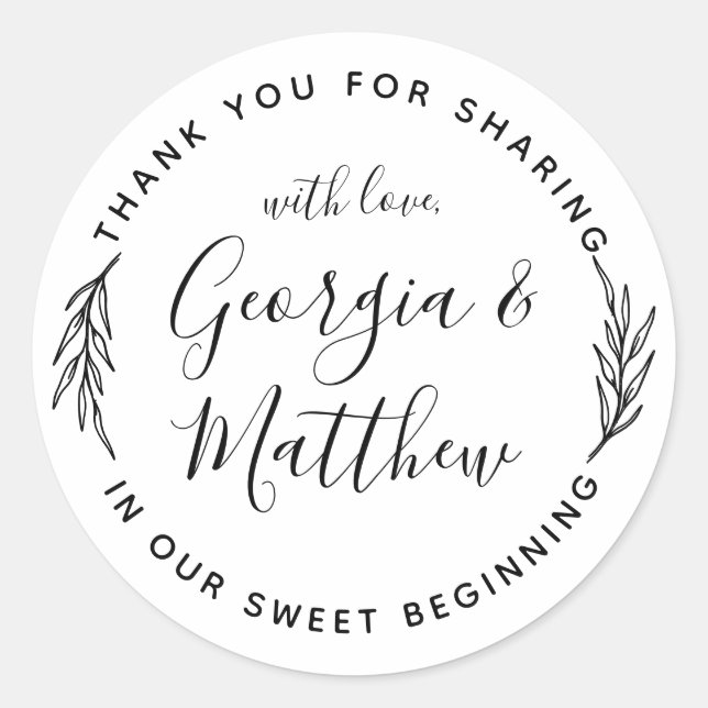 Einfache Blätter Skriptnamen Runde Hochzeit Vielen Runder Aufkleber (Vorderseite)