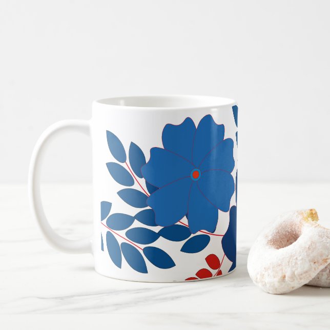 Einfache Blaublumen Vektorgestaltung Kaffeetasse (Mit Donut)