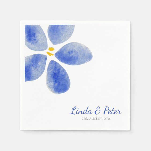 Einfache blaue Aquarellpapier-Blume Serviette (Vorderseite)