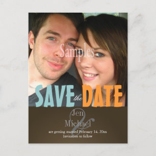 Einfache, blaue + braune Save the Date Foto-Postka Ankündigungspostkarte