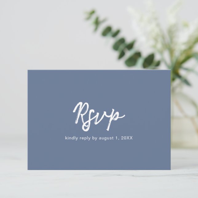 Einfache, blaue, fette Schriftart Moderne Hochzeit RSVP Karte (Stehend Vorderseite)