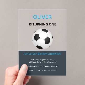 Einfache blaue Fußball-Einladung zum ersten Geburt Acryleinladungen
