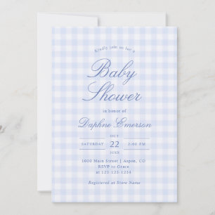 Einfache blaue Gingham-Baby-Shower-Einladung Einladung