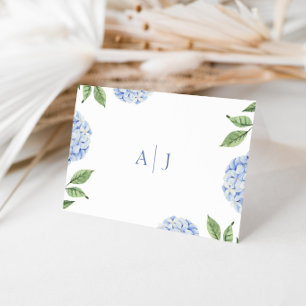 Einfache blaue Hortensien-Monogramm-Hochzeit Dankeskarte