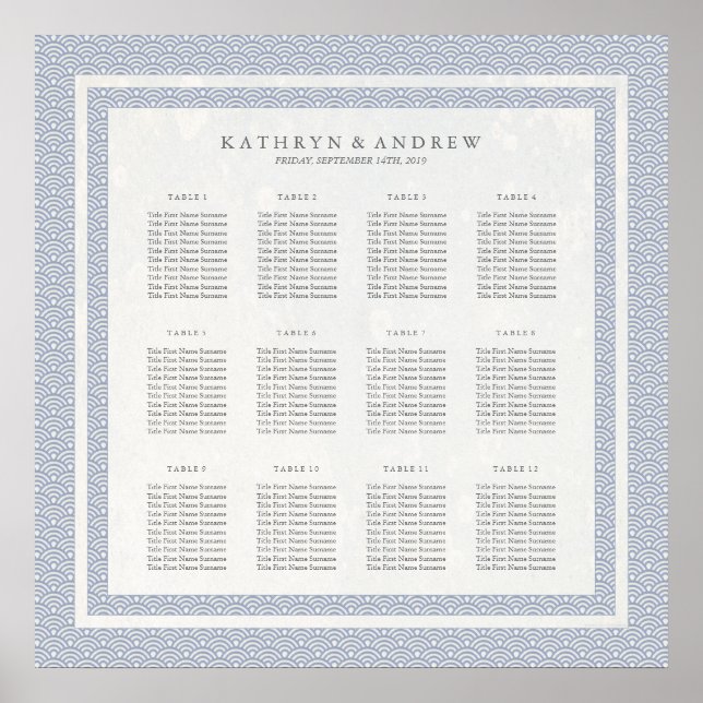 Einfache blaue/Lila Muster-Seekarte Seigaiha Poster (Vorne)