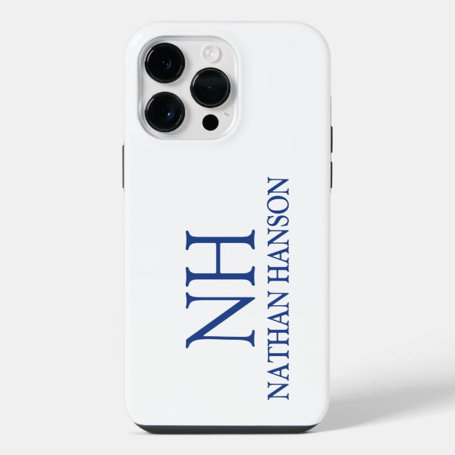 Einfache blaue Monogram modern iPhone Hülle (Rückseite)