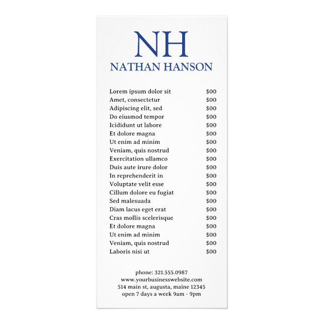 Einfache blaue Monogram modern Werbekarte (Vorne)