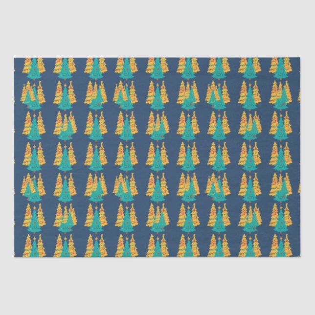 Einfache blaue Retro-Weihnachtskiefer Muster Seidenpapier (Vorderseite)