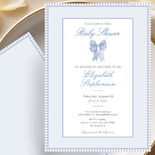 Einfache blaue Schleife Baby Shower Einladung