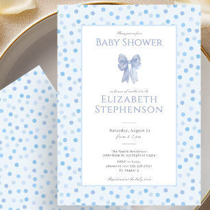 Einfache blaue Schleife Punkte Baby Shower Einladu Einladung