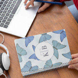 Einfache blaue Schmetterlinge Niedliche Monogramm Planer