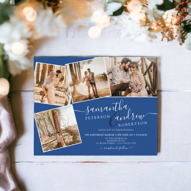 Einfache blaue Schrift 5 Fotos Budget Hochzeit (Simple blue white script 5 photos budget wedding)