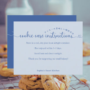 Einfache Blaue Schrift Cookie-Pflegehinweise Bäcke Dankeskarte