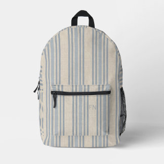 Einfache blaue Streifen mit monogrammierten Initia Bedruckter Rucksack