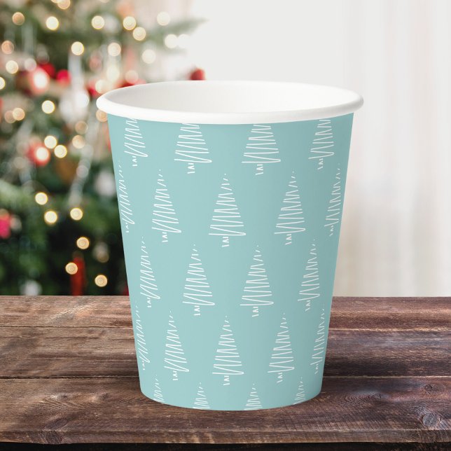 Einfache blaue und weiße Kiefernmuster Pappbecher (Simple Blue And White Pine Tree Pattern Paper Cups)