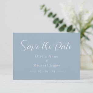 Einfache blaue und weiße Skript-Hochzeit 'Termin v Save The Date