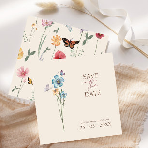 Einfache Blaue Wilde Blumen Schmetterling Florale Save The Date