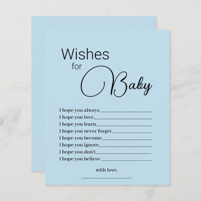 Einfache blaue Wünsche für Baby Showgame (Vorne/Hinten)