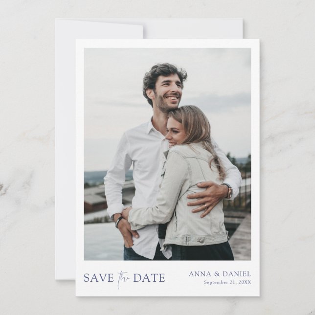 Einfache Blauer Typografie Save the Date Vorlage (Vorderseite)