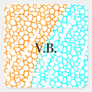 Einfache blauorangefarbene Aquarellfarbe mit Namen Quadratischer Aufkleber