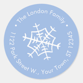 Einfache blauweiße Schneeflocke Rücksendeadresse Runder Aufkleber