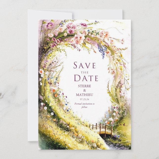 Einfache Bloom-Wildblume Hochzeit Save The Date (Vorderseite)
