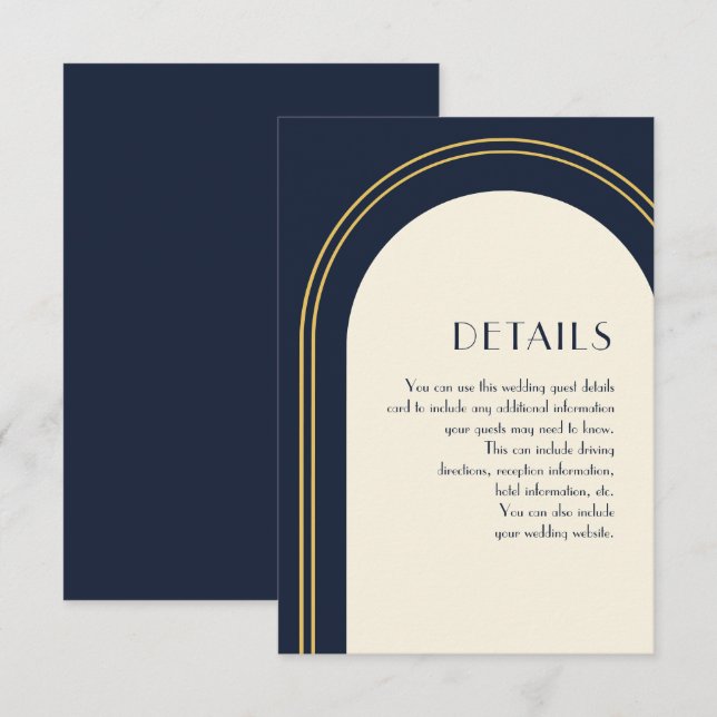 Einfache Blue Arch Wedding Gast Detail Begleitkarte (Vorne/Hinten)