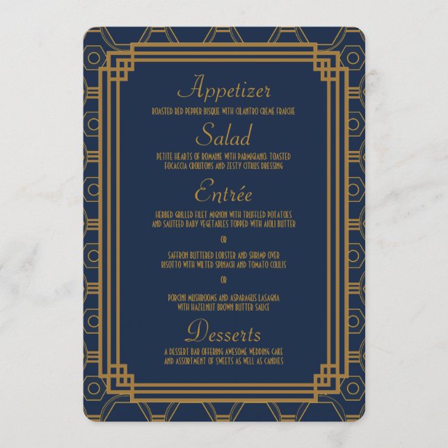 Einfache Blue Art Deco Karten für Hochzeiten (Vorderseite)