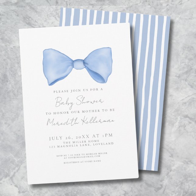 Einfache Blue Bow Baby Dusche Einladung (Simple Blue Bow Baby Shower Invitation)